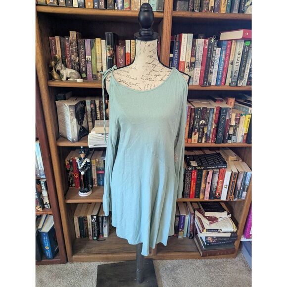 Free People Cold Shoulder Tunic Mini Dress Women's Small Mint Green Rayon - Picture 1 of 8